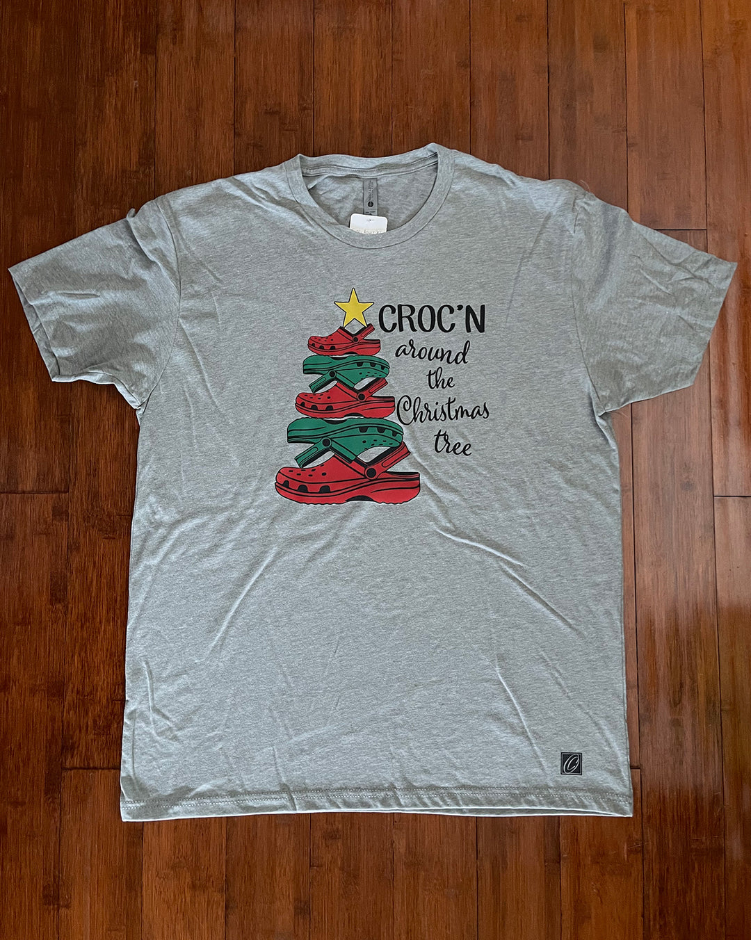 Next Level Heather CVC Crewneck Short Sleeve Tee - Croc'n Around the Christmas Tree