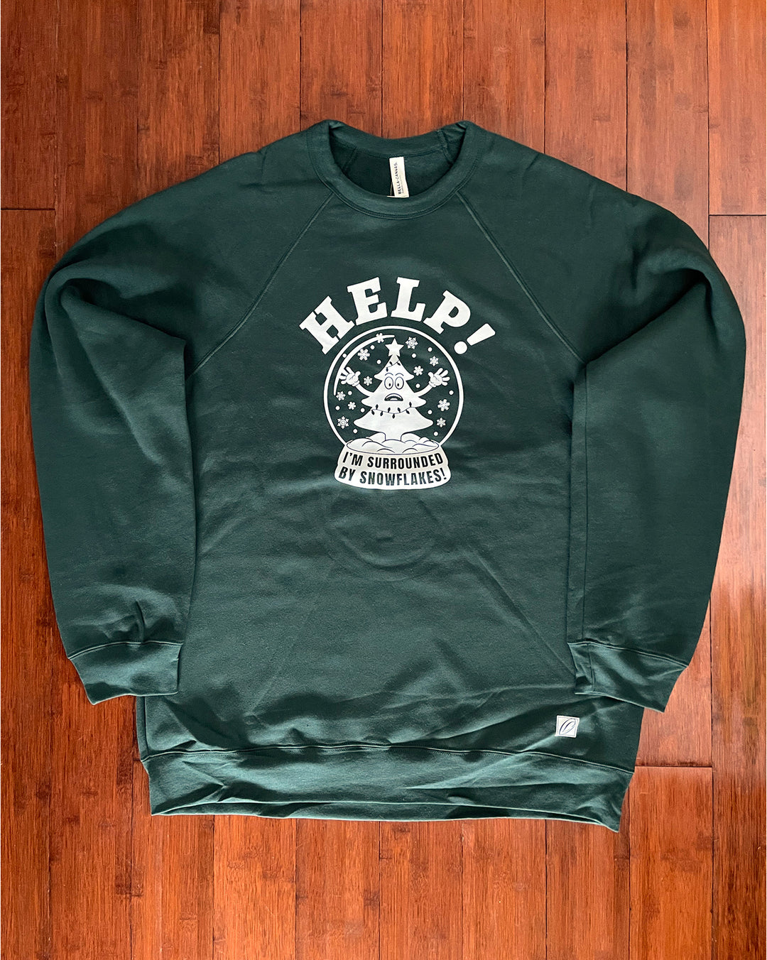 Adult XL Bella Canvas Midweight Sponge Fleece Raglan Sleeve Crewneck Sweatshirt - Help I'm Surrounded by Snowflakes