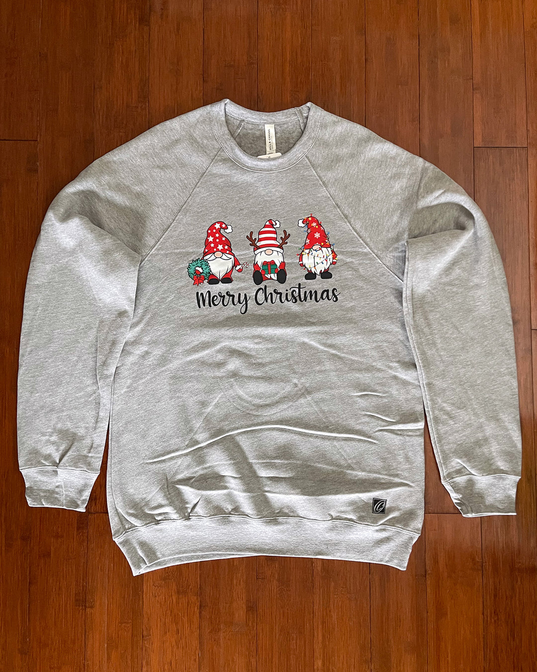 Adult L Bella Canvas Midweight Sponge Fleece Raglan Sleeve Crewneck Sweatshirt - Merry Christmas Gnomes