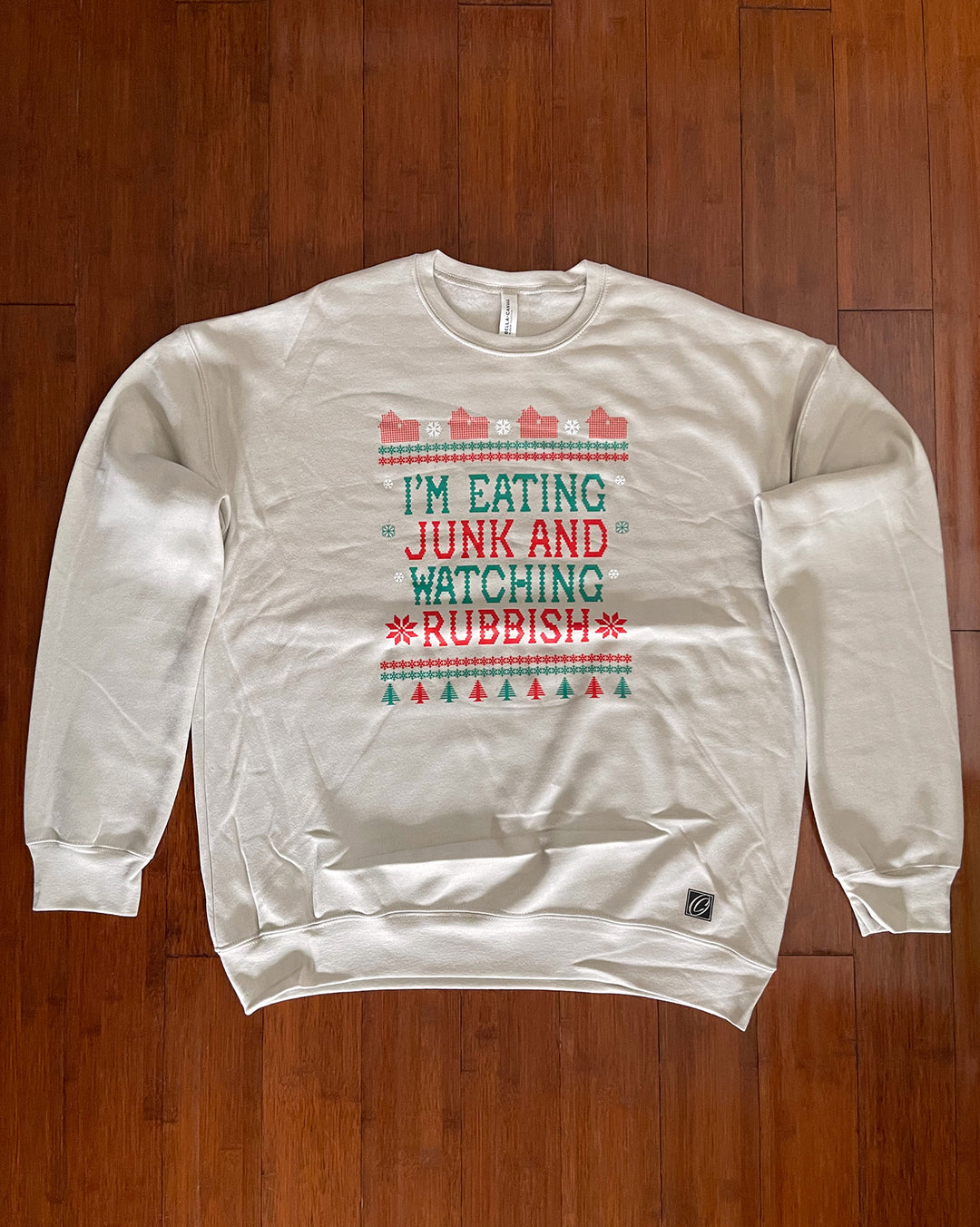 Adult L Bella Canvas Midweight Sponge Fleece Drop Shoulder Crewneck Sweatshirt - I'm Eating Junk and Watching Rubbish - Home Alone