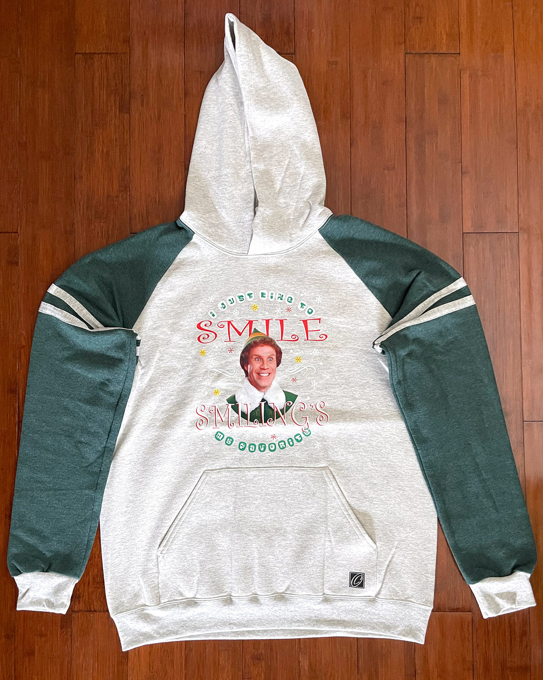 Adult L JERZEES Nublend® Varsity Colorblocked Raglan Hoodie - I Just Like to Smile Smiling's My Favorite - Elf