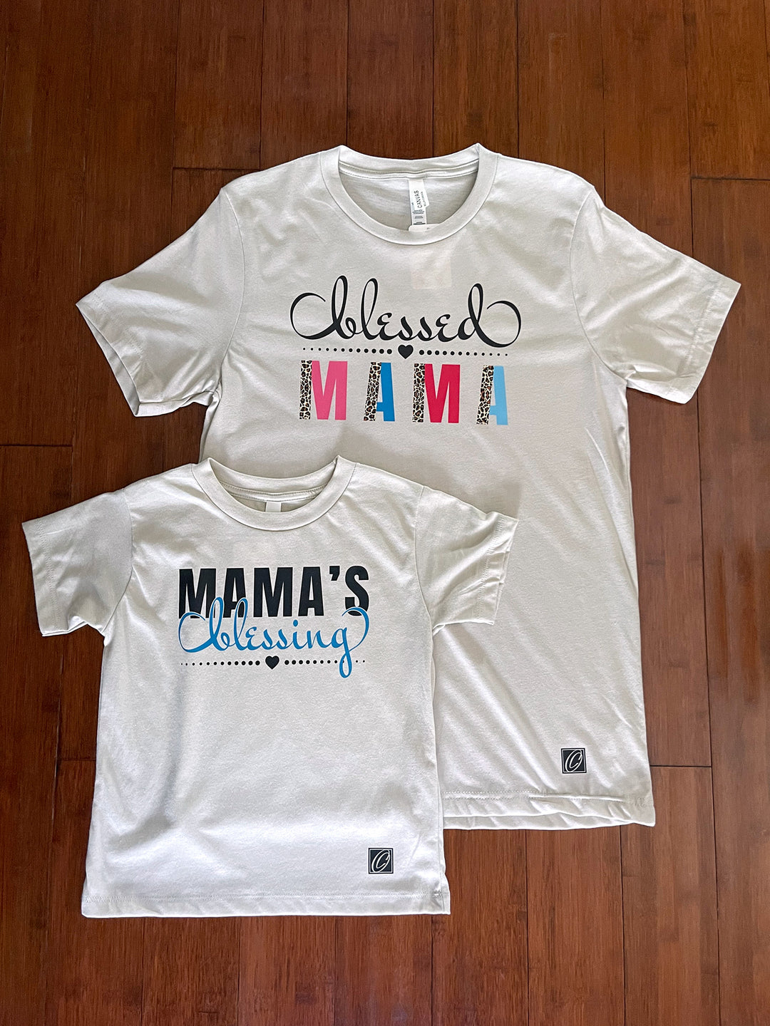 Adult M & Toddler 5T Bella Canvas Heather CVC Crewneck Short Sleeve Tee Set - Blessed Mama/Mama's Blessing