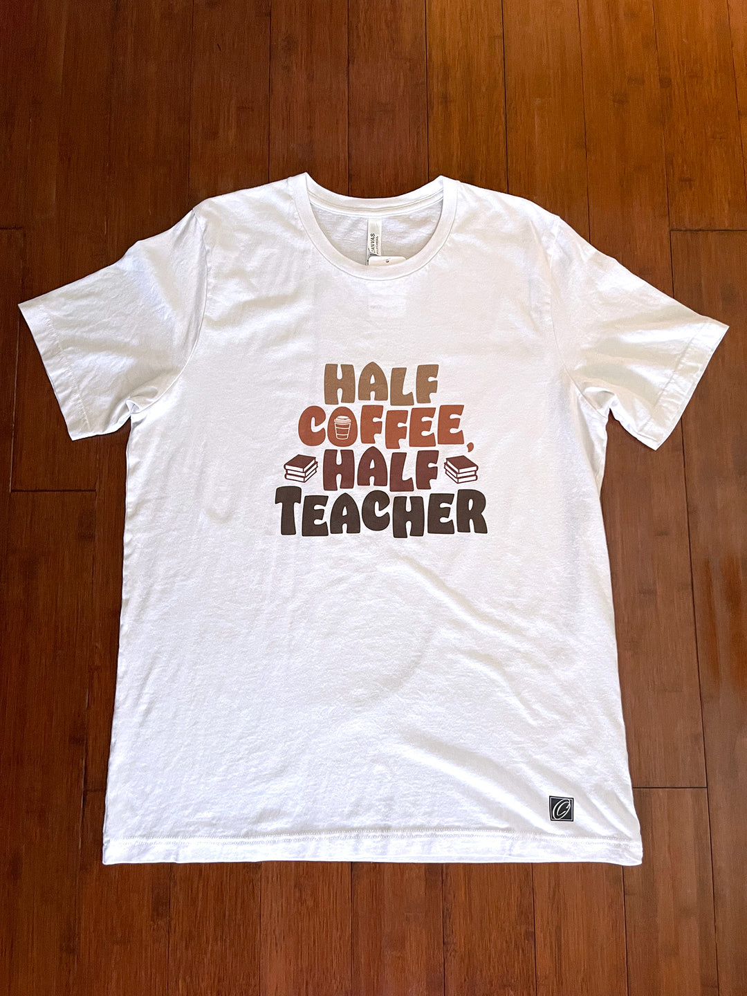 Adult XL Bella Canvas Heather CVC Crewneck Short Sleeve Tee - Half Coffee Half Teacher