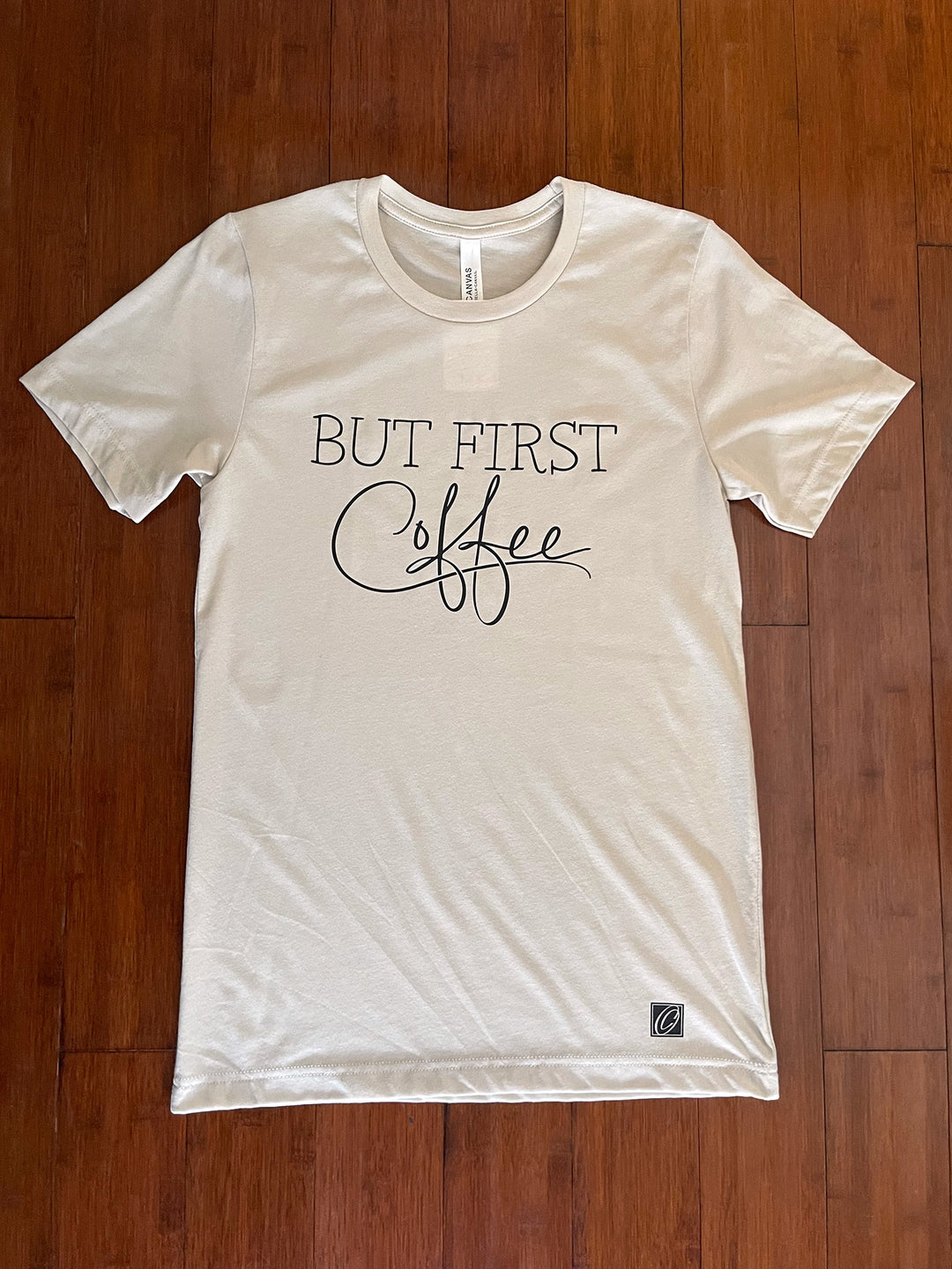 Adult S Bella Canvas Heather CVC Crewneck Short Sleeve Tee - But First Coffee