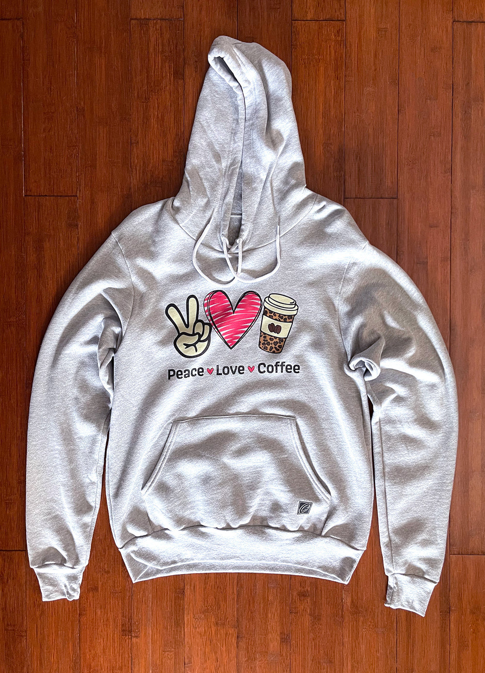 Adult XL Bella Canvas Midweight Sponge Fleece Pullover Hoodie - Peace Love Coffee