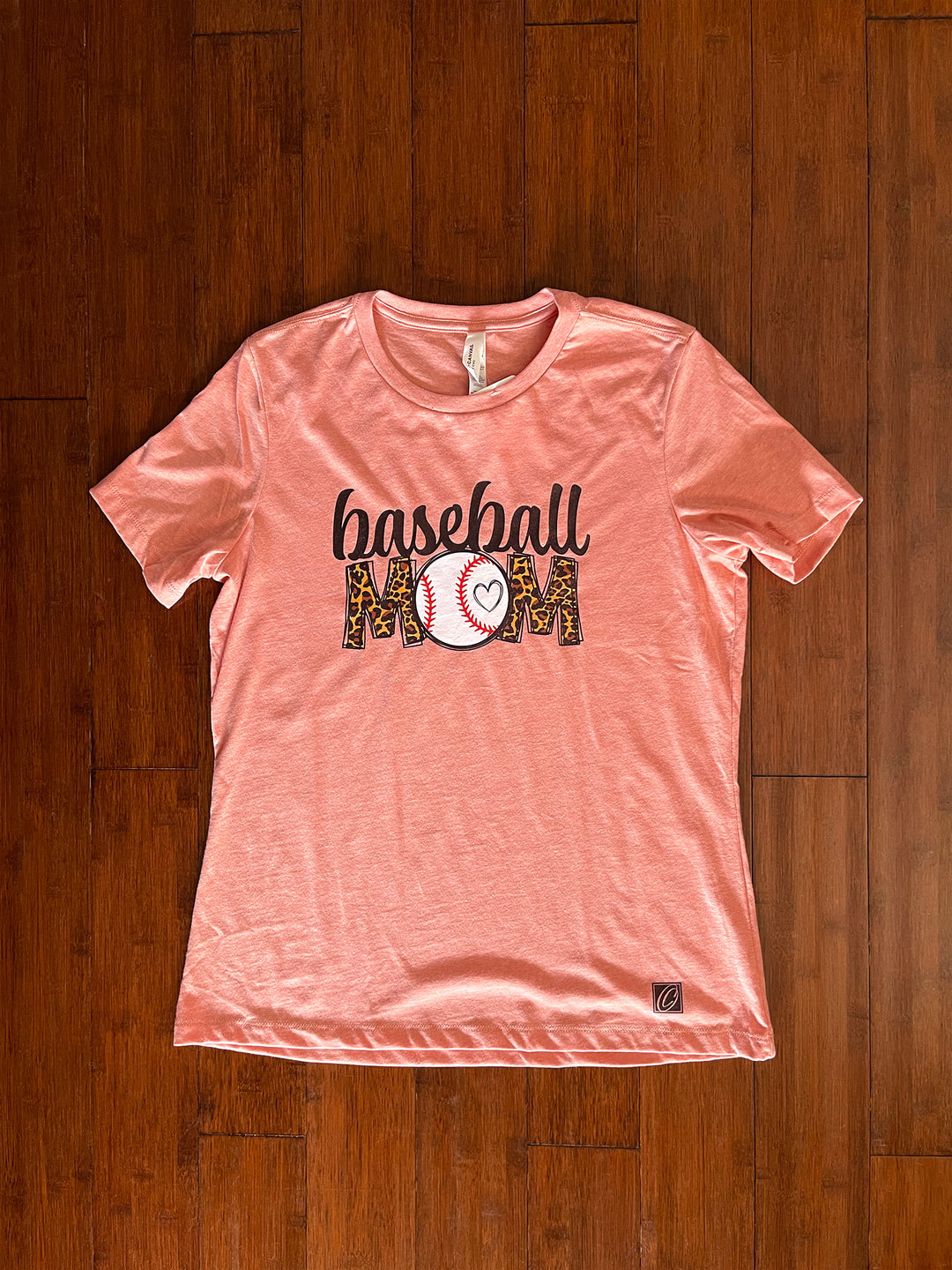 Ladies M Bella Canvas Relaxed Heather CVC Crewneck Short Sleeve Tee - Baseball Mom - Leopard Print