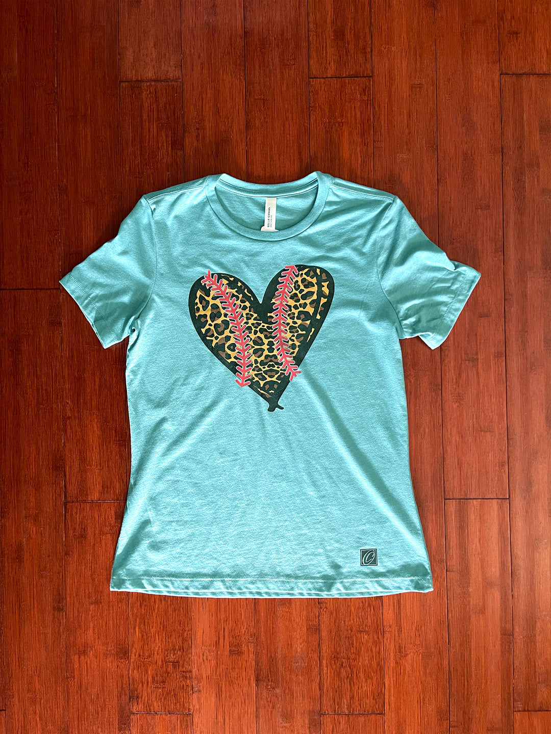 Ladies S Bella Canvas Relaxed Heather CVC Crewneck Short Sleeve Tee - Leopard Print Baseball Heart