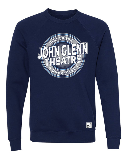 John Glenn Bobcats - Theatre - Plot Builds Character - Bella Canvas Midweight Sponge Fleece Raglan Crewneck Sweatshirt