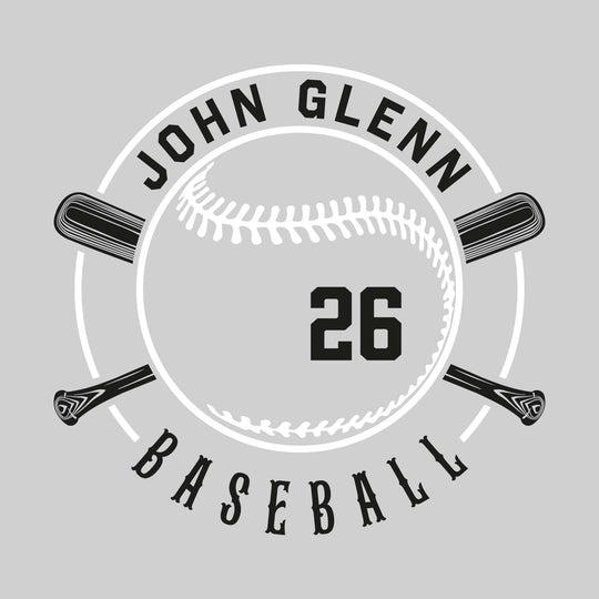 John Glenn Bobcats - Baseball - Crossed Bats with School Name and Baseball Stitches