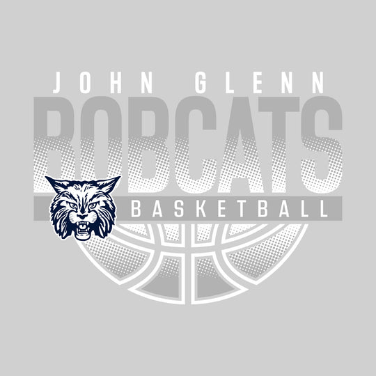 John Glenn Bobcats - Basketball - Halftone Bobcats Over Basketball with Mascot