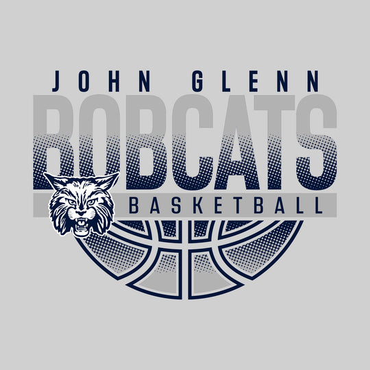 John Glenn Bobcats - Basketball - Halftone Bobcats Over Basketball with Mascot