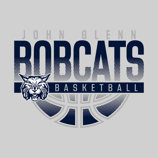 John Glenn Bobcats - Basketball - Halftone Bobcats Over Basketball with Mascot