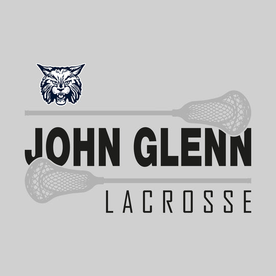 John Glenn Bobcats - Lacrosse - School Name Bracketed by Lacrosse Sticks with Mascot