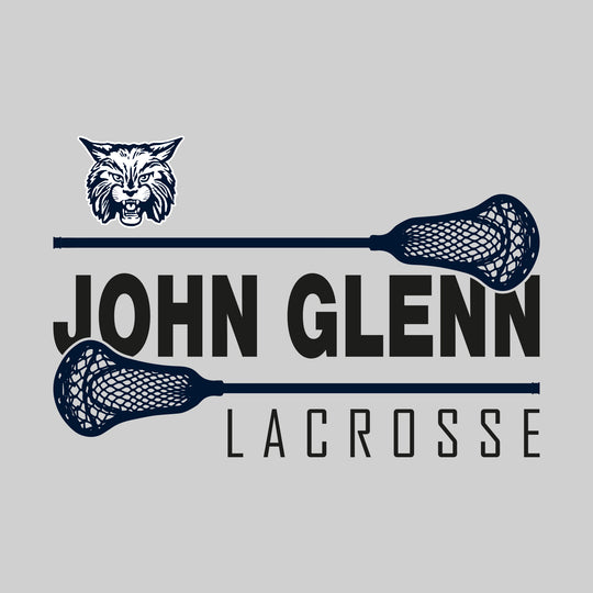 John Glenn Bobcats - Lacrosse - School Name Bracketed by Lacrosse Sticks with Mascot