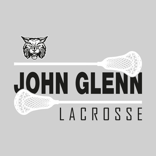 John Glenn Bobcats - Lacrosse - School Name Bracketed by Lacrosse Sticks with Mascot
