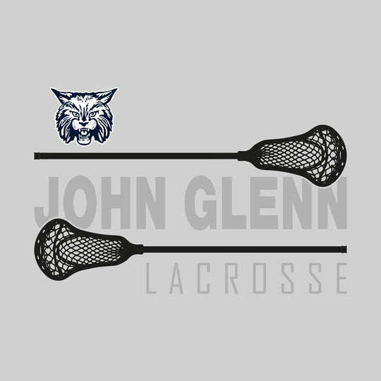 John Glenn Bobcats - Lacrosse - School Name Bracketed by Lacrosse Sticks with Mascot