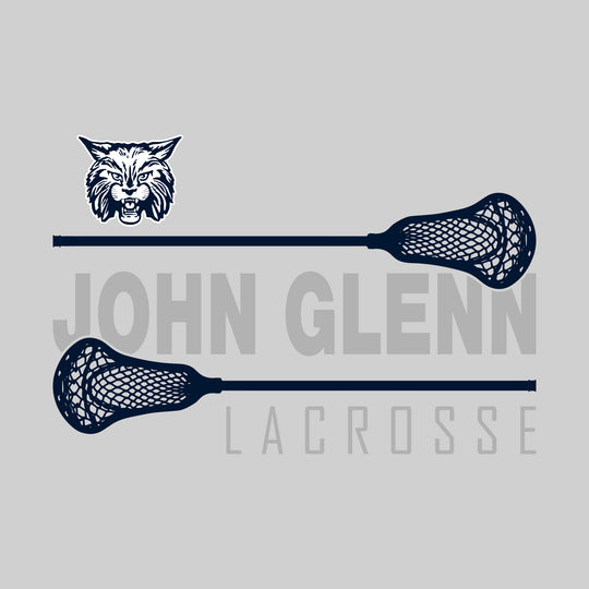 John Glenn Bobcats - Lacrosse - School Name Bracketed by Lacrosse Sticks with Mascot