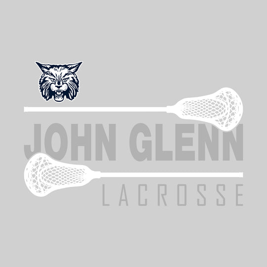 John Glenn Bobcats - Lacrosse - School Name Bracketed by Lacrosse Sticks with Mascot