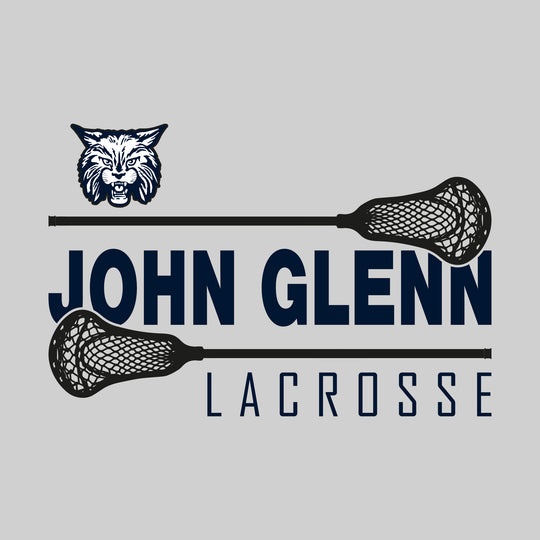 John Glenn Bobcats - Lacrosse - School Name Bracketed by Lacrosse Sticks with Mascot