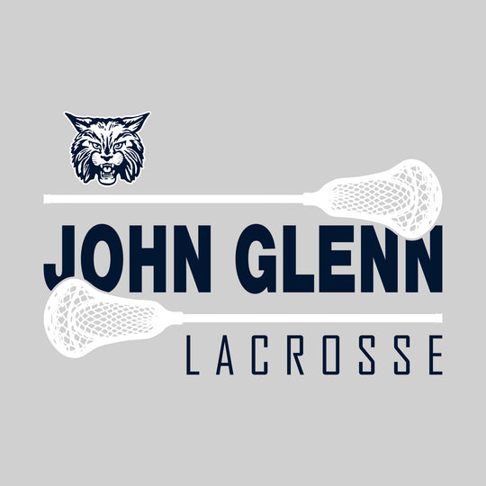 John Glenn Bobcats - Lacrosse - School Name Bracketed by Lacrosse Sticks with Mascot