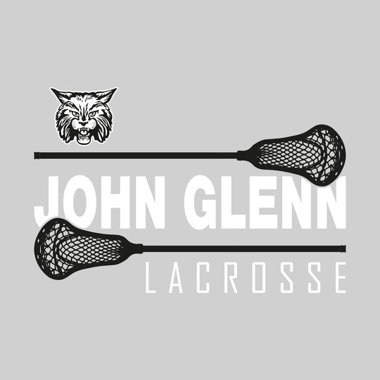 John Glenn Bobcats - Lacrosse - School Name Bracketed by Lacrosse Sticks with Mascot