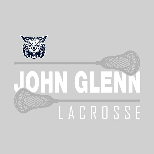 John Glenn Bobcats - Lacrosse - School Name Bracketed by Lacrosse Sticks with Mascot
