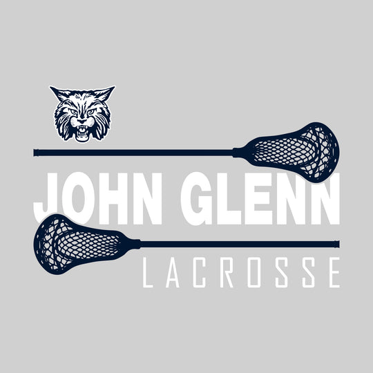 John Glenn Bobcats - Lacrosse - School Name Bracketed by Lacrosse Sticks with Mascot