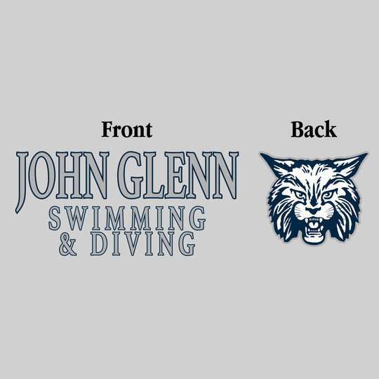 John Glenn Bobcats - Swimming & Diving - John Glenn Swimming & Diving - Outlined Text Mascot on Back