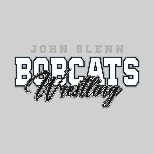 John Glenn Bobcats - Wrestling - Outlined Mascot Name with Cursive Wrestling