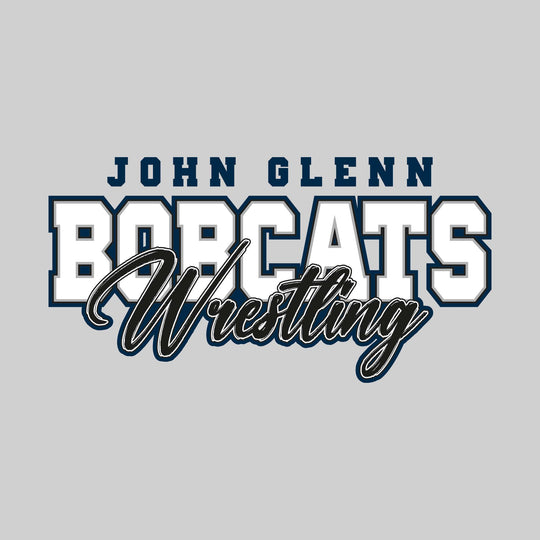 John Glenn Bobcats - Wrestling - Outlined Mascot Name with Cursive Wrestling
