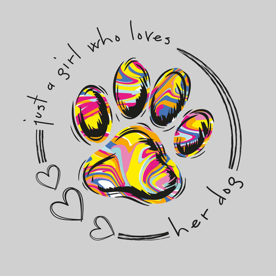 Just a Girl Who Loves Her Dog - Circular with Paint Swirl Paw Pring