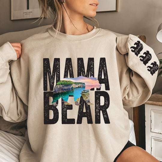 Mama Bear - Silhouette with Scenery - Distressed - Pesonalized