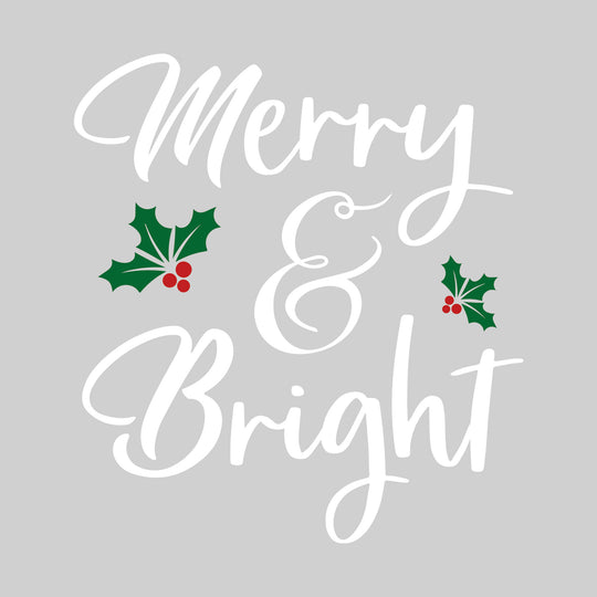 Merry & Bright - Cursive Text with Holly
