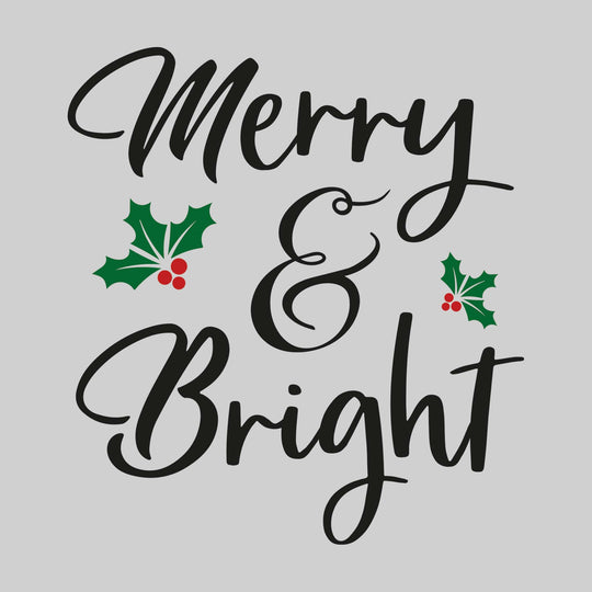 Merry & Bright - Cursive Text with Holly