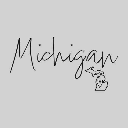 Michigan - Cursive with State & Heart