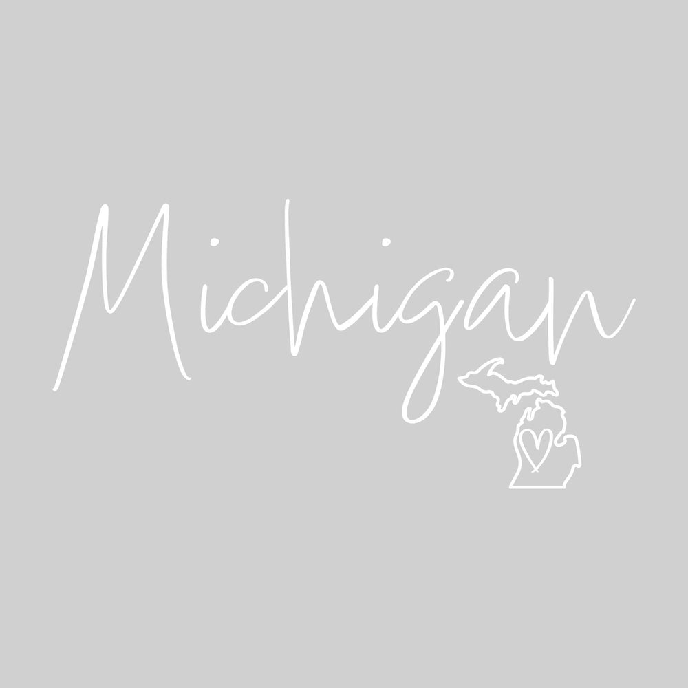 Michigan - Cursive with State & Heart
