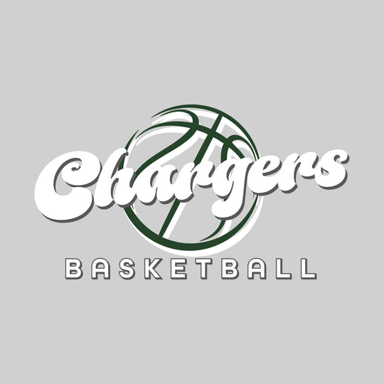 Midland Dow Chargers - Basketball - Retro Chargers Text with Abstract Basketball Outline