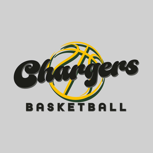 Midland Dow Chargers - Basketball - Retro Chargers Text with Abstract Basketball Outline