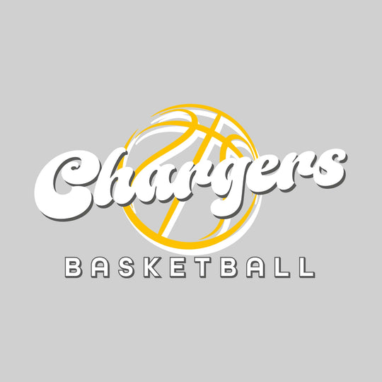 Midland Dow Chargers - Basketball - Retro Chargers Text with Abstract Basketball Outline