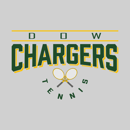 Midland Dow Chargers - Tennis - Bracketed School Name Over Crossed Tennis Rackets
