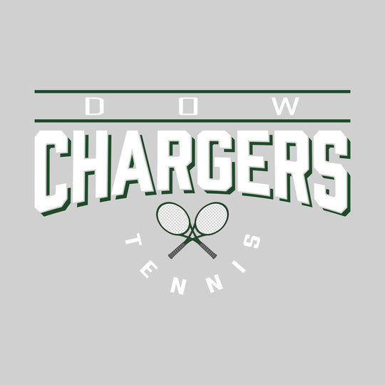Midland Dow Chargers - Tennis - Bracketed School Name Over Crossed Tennis Rackets