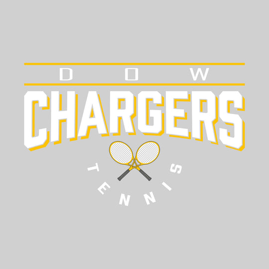 Midland Dow Chargers - Tennis - Bracketed School Name Over Crossed Tennis Rackets