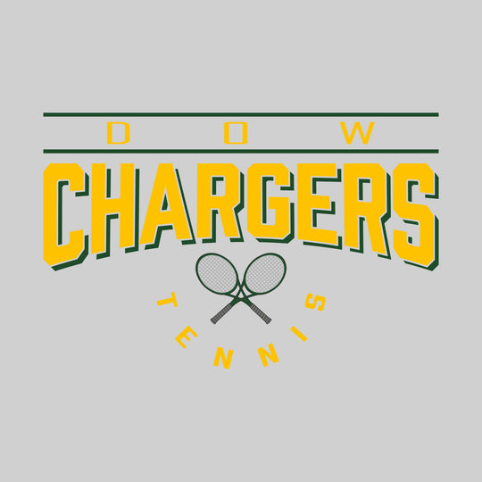 Midland Dow Chargers - Tennis - Bracketed School Name Over Crossed Tennis Rackets