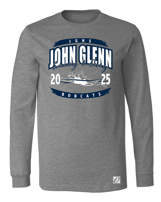 Adult - John Glenn Bobcats - Girls Swimming & Diving - 2025 - Bella Canvas Heather CVC Crewneck Long Sleeve Tee