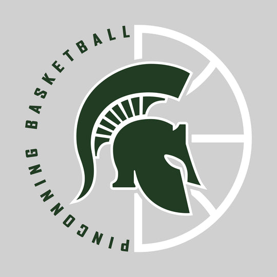 Pinconning Spartans - Basketball - Center Mascot with Circle Text & Basketball Grooves