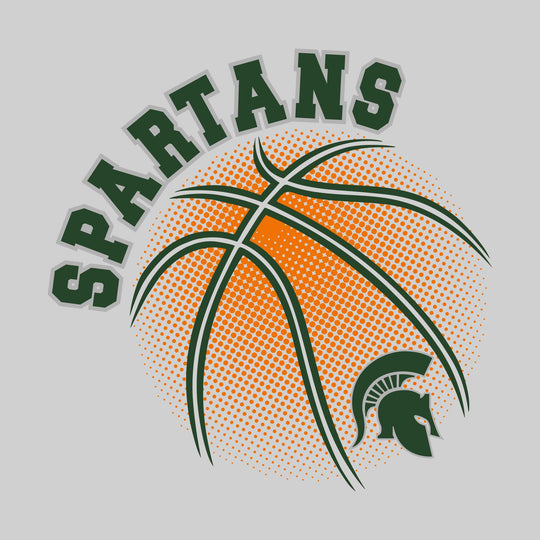 Pinconning Spartans - Basketball - Halftone Basketball with Mascot
