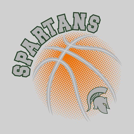 Pinconning Spartans - Basketball - Halftone Basketball with Mascot