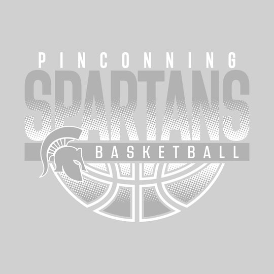 Pinconning Spartans - Basketball - Halftone Spartans Over Basketball with Mascot