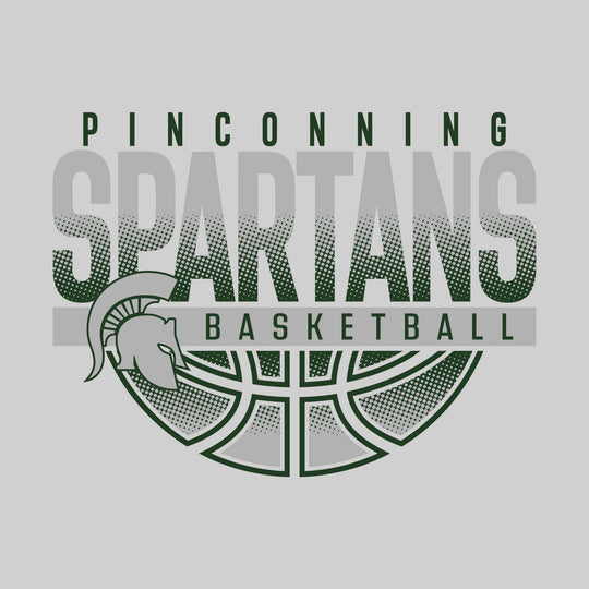 Pinconning Spartans - Basketball - Halftone Spartans Over Basketball with Mascot