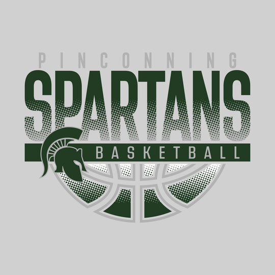 Pinconning Spartans - Basketball - Halftone Spartans Over Basketball with Mascot